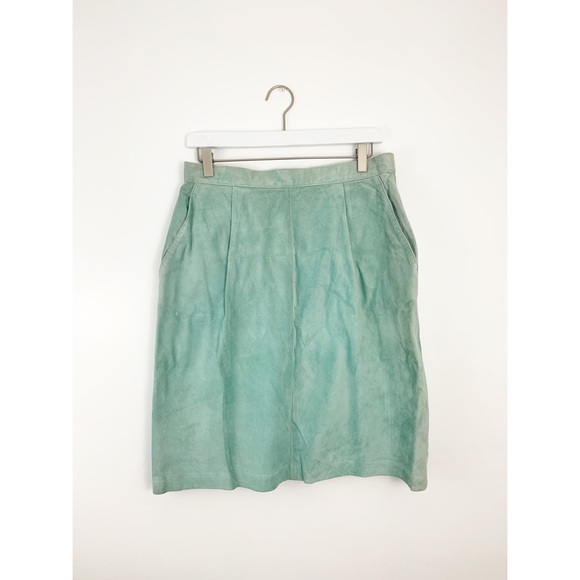 Vintage Dresses & Skirts - Vintage Deadstock Toffs Green Leather Skirt
